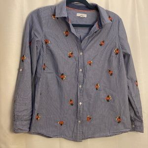 Striped Charter Club floral embroidered button down blouse